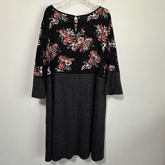 Cato Est 1946 Dress Plus 18 Knit Floral 3/4 Sleeve Boho Party Gray Fall Trendy - Picture 9 of 9